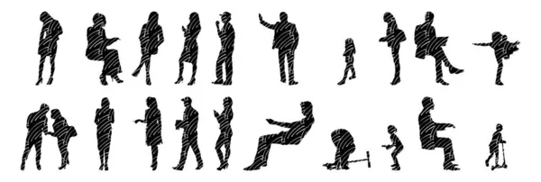 Silhouettes Vectorielles Silhouettes Esquissées Personnes Dessin Contour Silhouette Personnes Icône — Image vectorielle