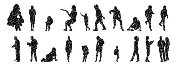 Vector Silhouettes Outline Silhouettes People Contour Drawing People Silhouette Icon — Stock Vector