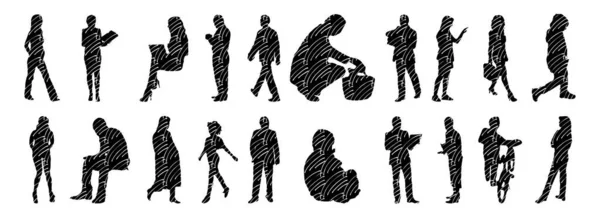 Vector Silhouettes Outline Silhouettes People Contour Drawing People Silhouette Icon — 스톡 벡터