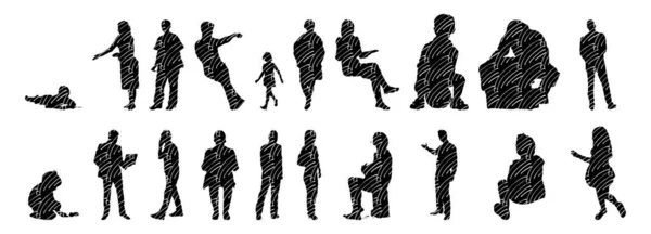 Silhouettes Vectorielles Silhouettes Esquissées Personnes Dessin Contour Silhouette Personnes Icône — Image vectorielle