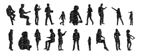 Silhouettes Vectorielles Silhouettes Esquissées Personnes Dessin Contour Silhouette Personnes Icône — Image vectorielle