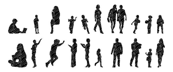 Silhouettes Vectorielles Silhouettes Esquissées Personnes Dessin Contour Silhouette Personnes Icône — Image vectorielle