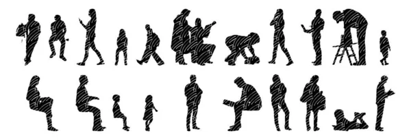 Silhouettes Vectorielles Silhouettes Esquissées Personnes Dessin Contour Silhouette Personnes Icône — Image vectorielle