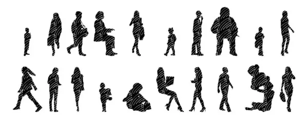 Vektor Silhouetten Umrisse Von Menschen Konturzeichnung Menschen Silhouette Icon Set — Stockvektor