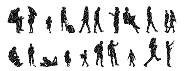 Silhouettes Vectorielles Silhouettes Esquissées Personnes Dessin Contour Silhouette Personnes Icône — Image vectorielle