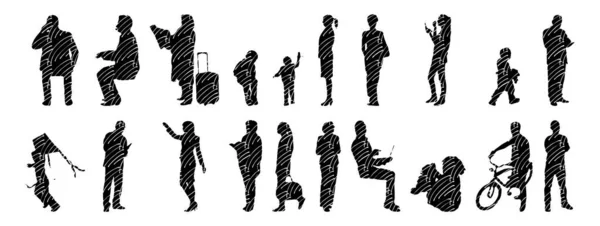 Silhouettes Vectorielles Silhouettes Esquissées Personnes Dessin Contour Silhouette Personnes Icône — Image vectorielle