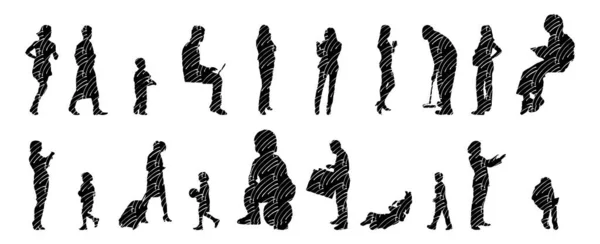 Vector Silhouettes Outline Silhouettes People Contour Drawing People Silhouette Icon — Stock Vector