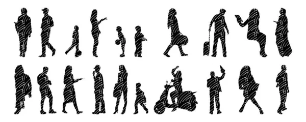 Vector Silhouettes Outline Silhouettes People Contour Drawing People Silhouette Icon — 스톡 벡터