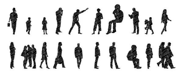 Vector Silhouettes Outline Silhouettes People Contour Drawing People Silhouette Icon — Stock Vector