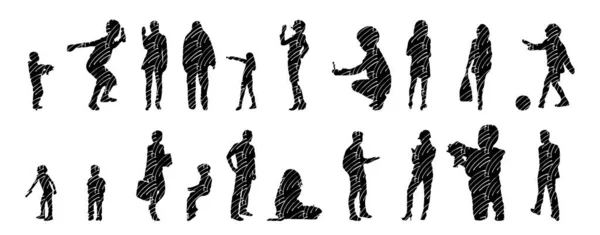 Silhouettes Vectorielles Silhouettes Esquissées Personnes Dessin Contour Silhouette Personnes Icône — Image vectorielle