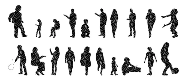 Silhouettes Vectorielles Silhouettes Esquissées Personnes Dessin Contour Silhouette Personnes Icône — Image vectorielle