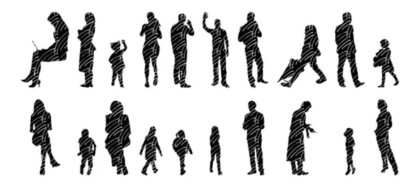 Vector Silhouettes Outline Silhouettes People Contour Drawing People Silhouette Icon — 스톡 벡터