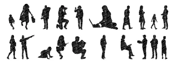 Vektor Silhouetten Umrisse Von Menschen Konturzeichnung Menschen Silhouette Icon Set — Stockvektor