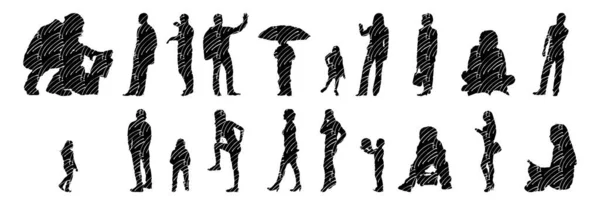 Silhouettes Vectorielles Silhouettes Esquissées Personnes Dessin Contour Silhouette Personnes Icône — Image vectorielle