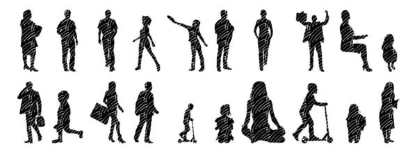 Vektor Silhouetten Umrisse Von Menschen Konturzeichnung Menschen Silhouette Icon Set — Stockvektor