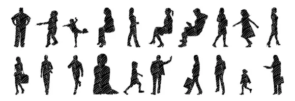 Vektor Silhouetten Umrisse Von Menschen Konturzeichnung Menschen Silhouette Icon Set — Stockvektor