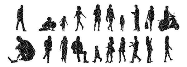 Vector Silhouettes Outline Silhouettes People Contour Drawing People Silhouette Icon — Stock Vector