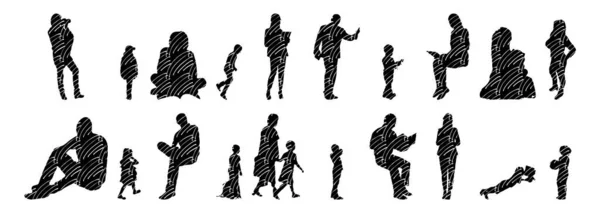 Vector Silhouettes Outline Silhouettes People Contour Drawing People Silhouette Icon — 스톡 벡터