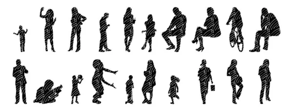 Silhouettes Vectorielles Silhouettes Esquissées Personnes Dessin Contour Silhouette Personnes Icône — Image vectorielle