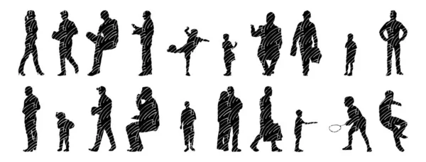 Vektor Silhouetten Umrisse Von Menschen Konturzeichnung Menschen Silhouette Icon Set — Stockvektor