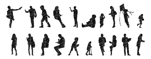 Vector Silhouettes Outline Silhouettes People Contour Drawing People Silhouette Icon — 스톡 벡터