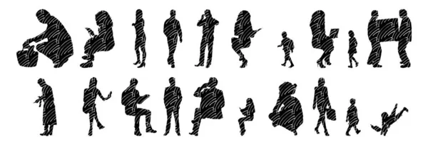 Vector Silhouettes Outline Silhouettes People Contour Drawing People Silhouette Icon — Stock Vector