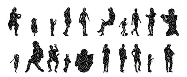 Vektor Silhouetten Umrisse Von Menschen Konturzeichnung Menschen Silhouette Icon Set — Stockvektor