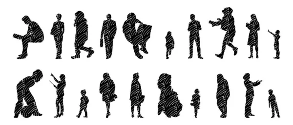 Vektor Silhouetten Umrisse Von Menschen Konturzeichnung Menschen Silhouette Icon Set — Stockvektor