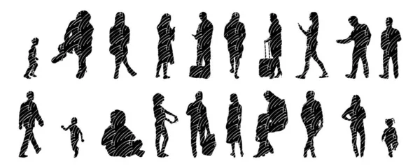 Silhouettes Vectorielles Silhouettes Esquissées Personnes Dessin Contour Silhouette Personnes Icône — Image vectorielle