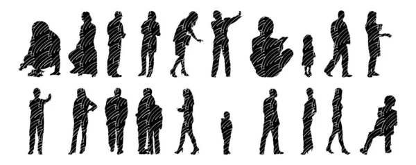 Silhouettes Vectorielles Silhouettes Esquissées Personnes Dessin Contour Silhouette Personnes Icône — Image vectorielle