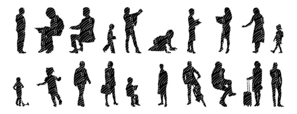 Vector Silhouettes Outline Silhouettes People Contour Drawing People Silhouette Icon — 스톡 벡터