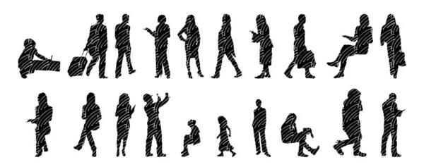 Silhouettes Vectorielles Silhouettes Esquissées Personnes Dessin Contour Silhouette Personnes Icône — Image vectorielle