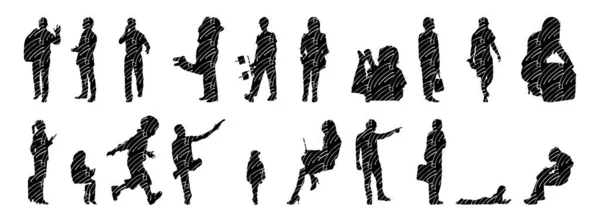 Vector Silhouetten Overzicht Silhouetten Van Mensen Contourtekening Personensilhouet Icoon Set — Stockvector