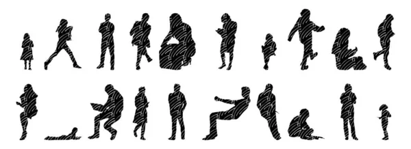 Vektor Silhouetten Umrisse Von Menschen Konturzeichnung Menschen Silhouette Icon Set — Stockvektor