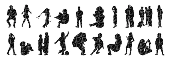 Silhouettes Vectorielles Silhouettes Esquissées Personnes Dessin Contour Silhouette Personnes Icône — Image vectorielle