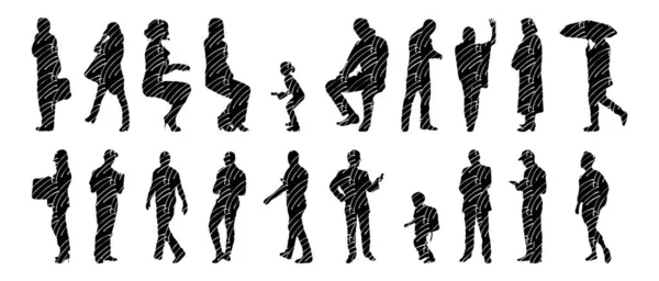 Vector Silhouettes Outline Silhouettes People Contour Drawing People Silhouette Icon — Stock Vector