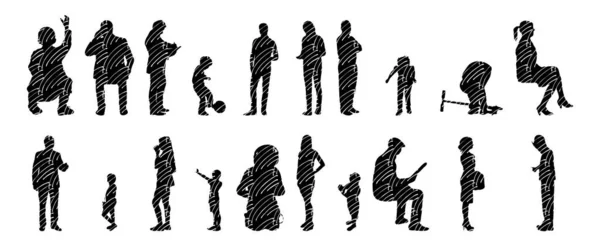 Vektor Silhouetten Umrisse Von Menschen Konturzeichnung Menschen Silhouette Icon Set — Stockvektor