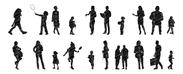 Vector Silhouettes Outline Silhouettes People Contour Drawing People Silhouette Icon — Stock Vector