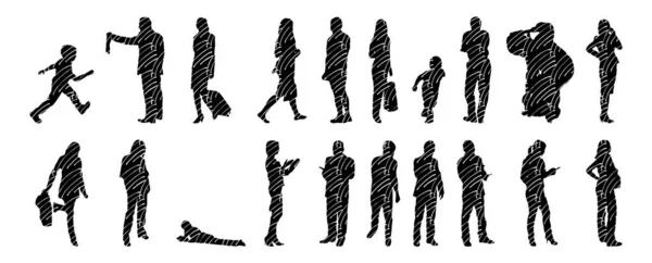 Vector Silhouettes Outline Silhouettes People Contour Drawing People Silhouette Icon — 스톡 벡터