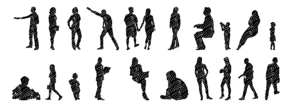 Silhouettes Vectorielles Silhouettes Esquissées Personnes Dessin Contour Silhouette Personnes Icône — Image vectorielle