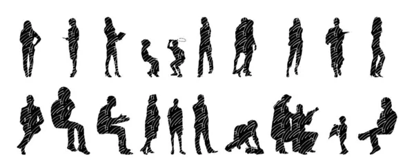 Silhouettes Vectorielles Silhouettes Esquissées Personnes Dessin Contour Silhouette Personnes Icône — Image vectorielle