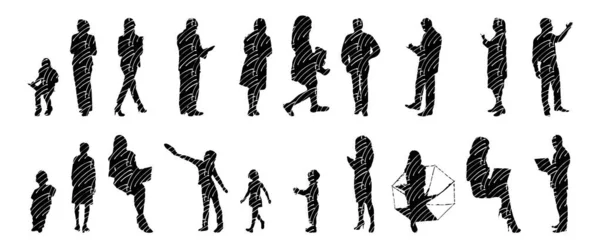 Silhouettes Vectorielles Silhouettes Esquissées Personnes Dessin Contour Silhouette Personnes Icône — Image vectorielle