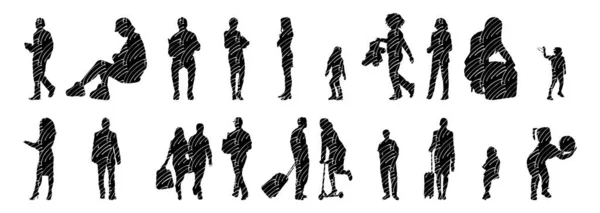 Silhouettes Vectorielles Silhouettes Esquissées Personnes Dessin Contour Silhouette Personnes Icône — Image vectorielle