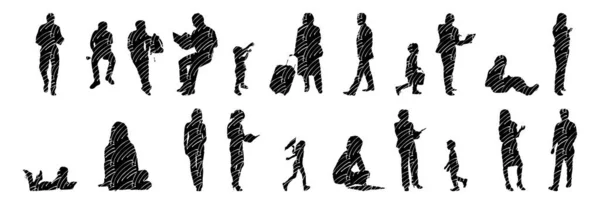 Vector Silhouettes Outline Silhouettes People Contour Drawing People Silhouette Icon — 스톡 벡터