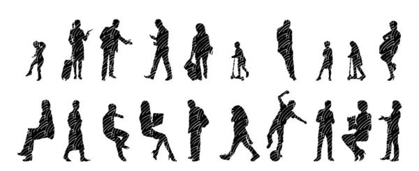 Vector Silhouettes Outline Silhouettes People Contour Drawing People Silhouette Icon — 스톡 벡터