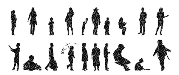 Vektor Silhouetten Umrisse Von Menschen Konturzeichnung Menschen Silhouette Icon Set — Stockvektor