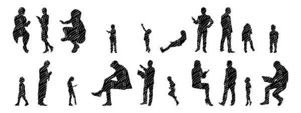 Vector Silhouettes Outline Silhouettes People Contour Drawing People Silhouette Icon — 스톡 벡터