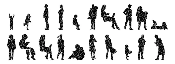 Vektor Silhouetten Umrisse Von Menschen Konturzeichnung Menschen Silhouette Icon Set — Stockvektor