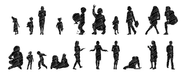 Silhouettes Vectorielles Silhouettes Esquissées Personnes Dessin Contour Silhouette Personnes Icône — Image vectorielle