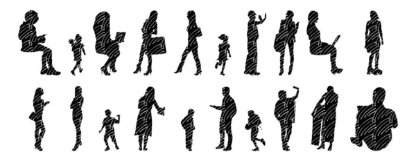 Silhouettes Vectorielles Silhouettes Esquissées Personnes Dessin Contour Silhouette Personnes Icône — Image vectorielle